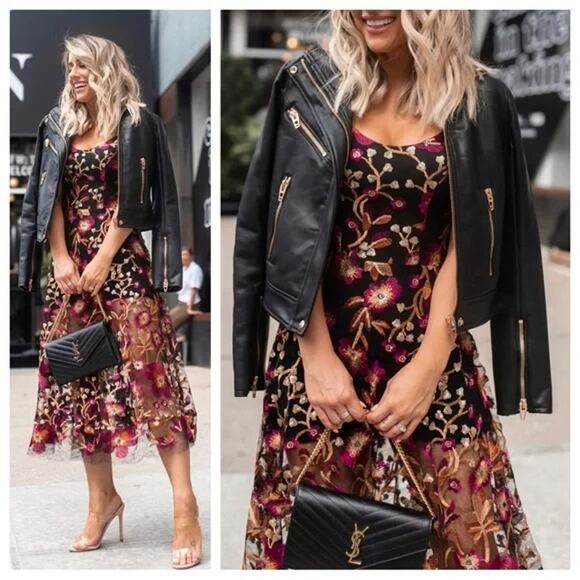 Dress the Population Uma Floral Embroidered Gold Sequins Midi Dress Size XS - Picture 1 of 5